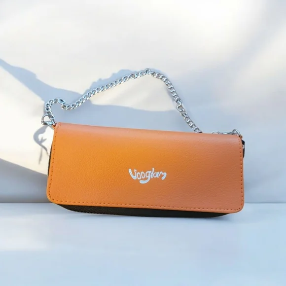 Glam Orange Clutch with Sleek Wristlet Design