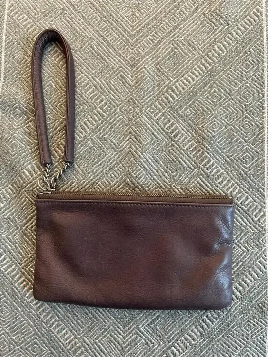 HOBO Brown Leather Wristlet with Silver Hardware