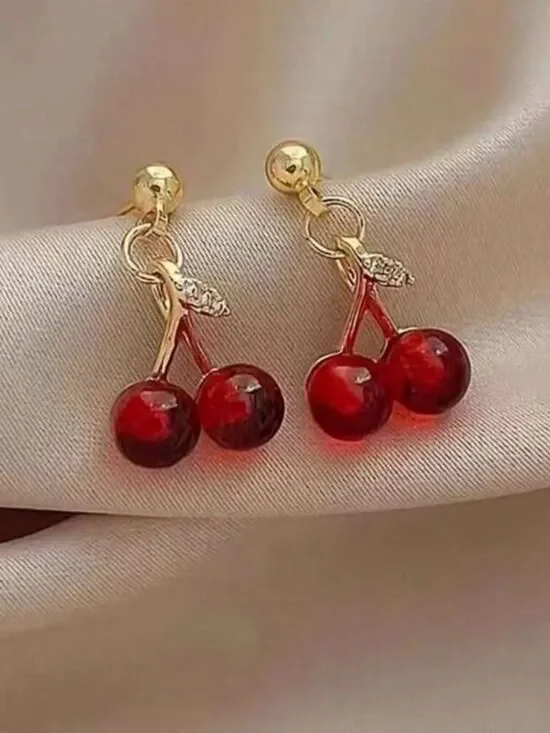 Gold Cherry Drop Earrings M819