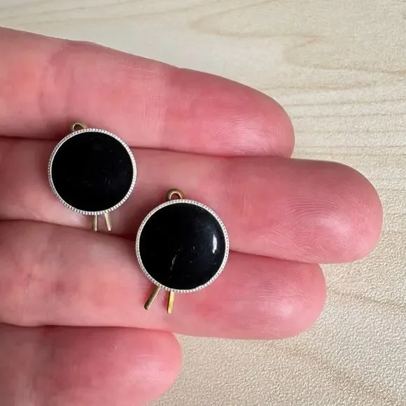 Vintage Mid Century Pair of Sterling Silver & Black Onyx Cufflinks