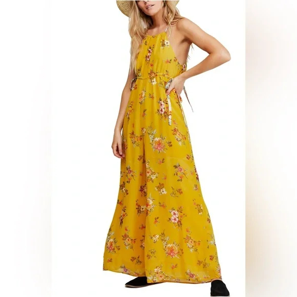 Free People Georgia Jumpsuit Sz Large Floral Print NWT‎