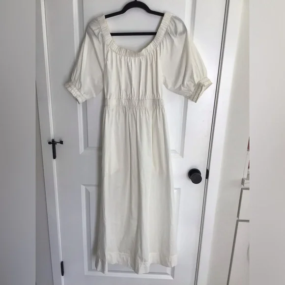 Free People Dress Small‎ White Back Strap A Line Half Sleeve Elastic Midi NWT