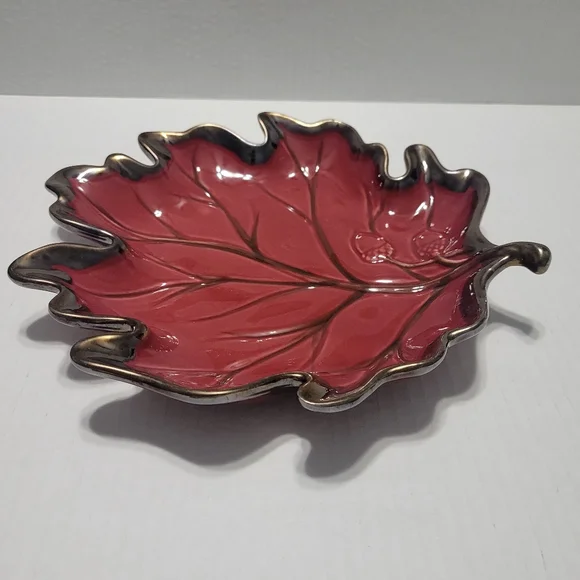 Stoneware Hand Painted Red Leaf bowl with gold trim