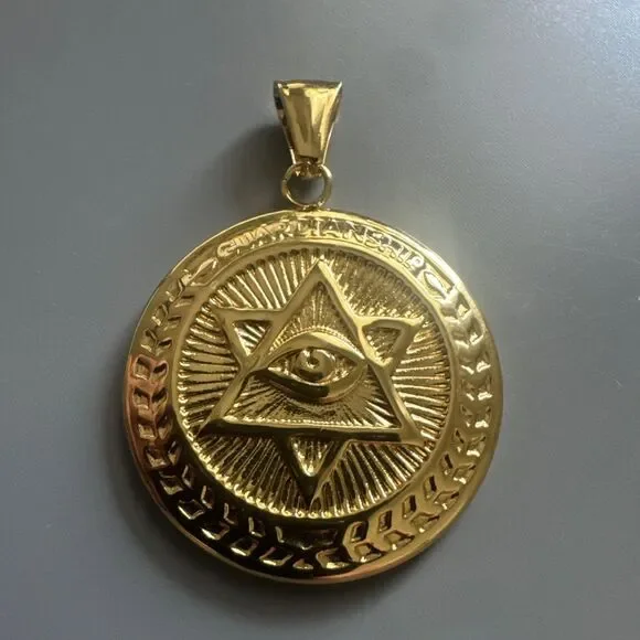 Star Of David “GUARDIANSHIP” Evil Eye Gold Pendant Stainless Steel 24” Chain