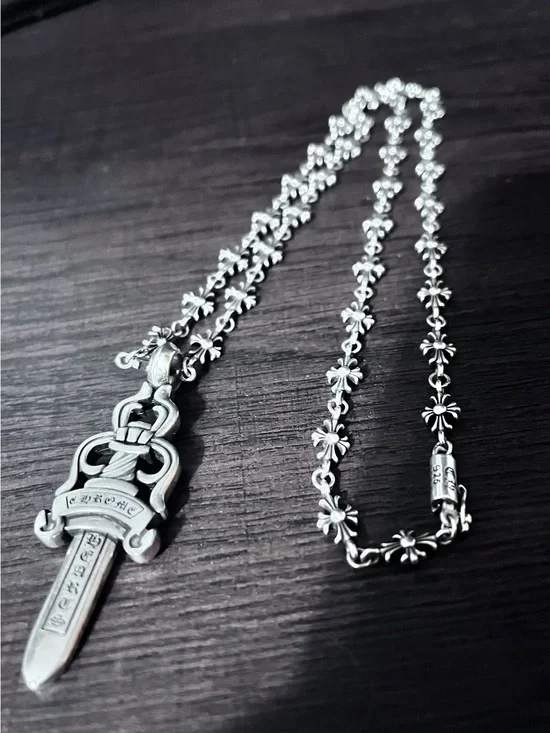 Chrome Hearts Silver Fleur de Lis Dagger Pendant Necklace