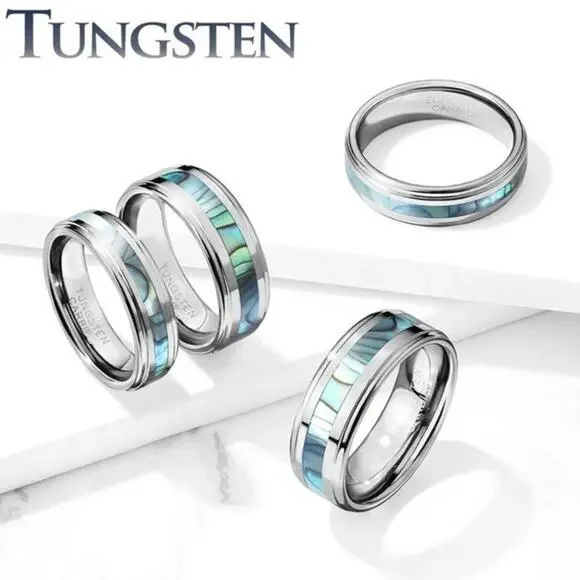 Men’s Tungsten carbide Abalone Inlay Center silver hypoallergenic Ring‎ size 13