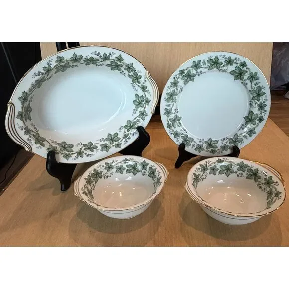 Vintage Noritake China Madera Oval Serving Platter Plate Bowls Gold Trim