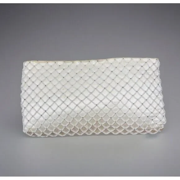 Vintage Richere‎ Clutch White Ivory Seed Beaded Evening Bag Purse Bridal