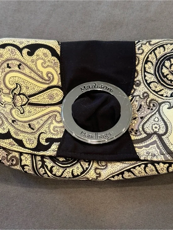 Madison Black and Gold Paisley Wristlet Clutch
