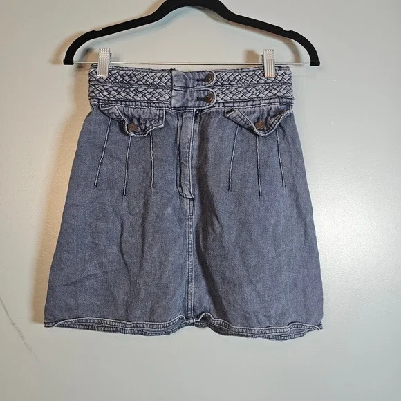 Free People Women's Braided‎ Waist Denim Mini Skirt Blue Hemp Cotton Size 0