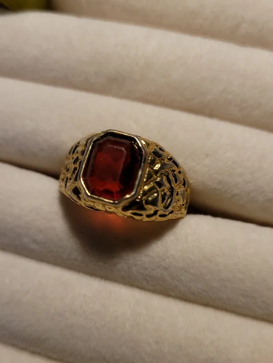 Men's Ring Gold Ruby Fashion