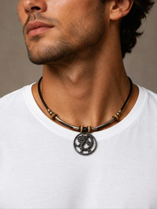 VTG PANAMA JACK Dragon Pendant Split Tube Unisex Castlecore Choker Necklace