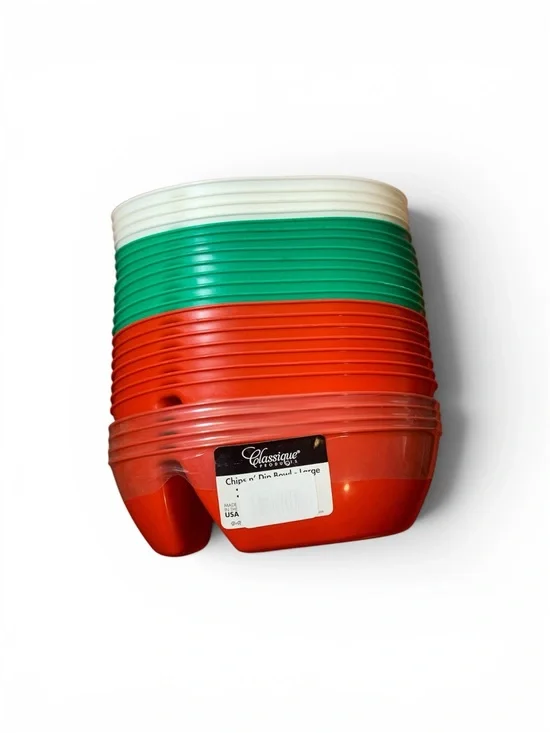 Lot 23 Classique Products Plastic Chips N Dip Bowls Large Divided Red GreenWhite