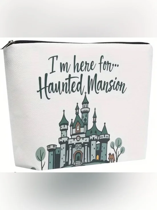 NWT-I’m Here For…Haunted Mansion Dual-Sided Artwork Linen Cosmetic Make-Up Bag