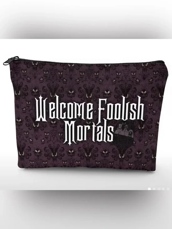 NWT-Welcome Foolish Mortals 6”x9” Dual-Sided Artwork Cosmetic Make-Up Bag