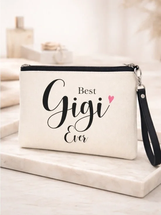 NWT Makeup Travel Bag Wristlet- Best Gigi Ever White with Black Tassle