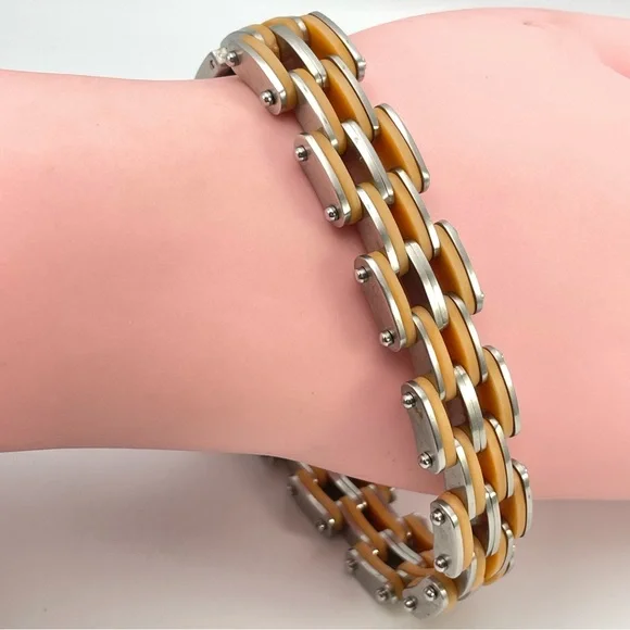 Piero Magli Stainless Steel and Silicone Tan Link Men’s Bracelet