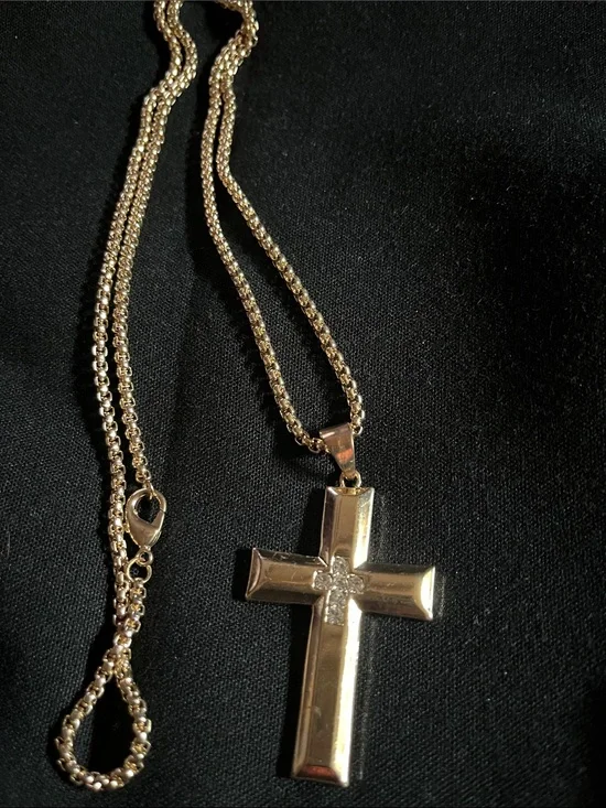 Men's Gold Cross Pendant Necklace with Crystal Accent