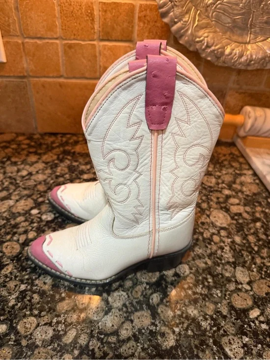 Old West White and Pink Kids' Cowboy Boots