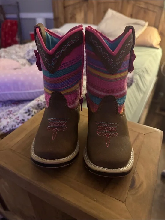 Twister Brown Leather Girls Cowgirl Boots with Pink Accents
