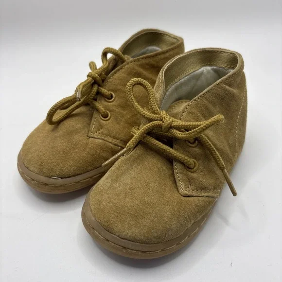 Vtg Fisher-Price Infant Toddler Tan Lace Up Chukka Suede Boots Booties Size 5