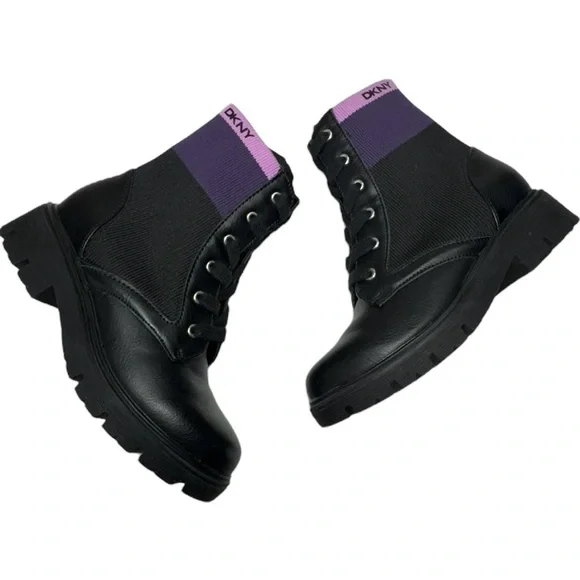 DKNY Girls Stassi Knit Black Moto Booties Size 12