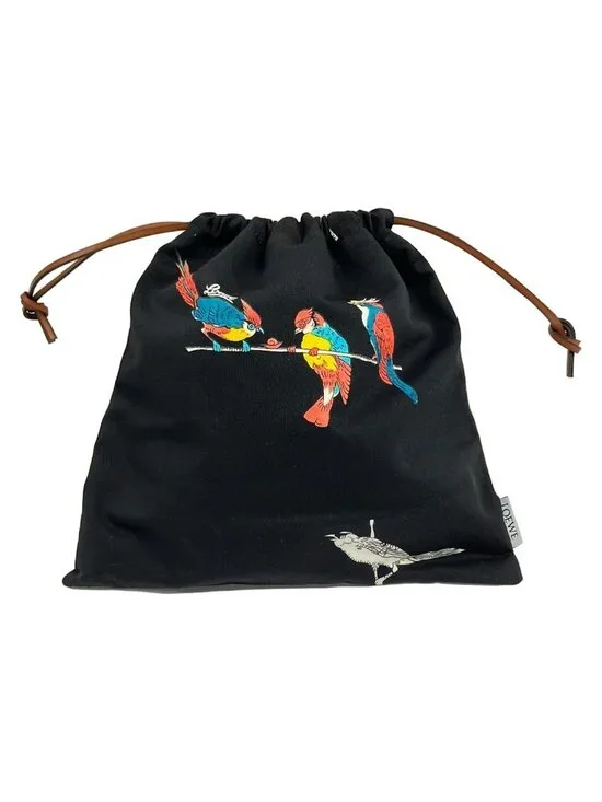 Loewe Pouch Drawstring Brown Multi Bird Paula's Ibiza Collaboration Cotton