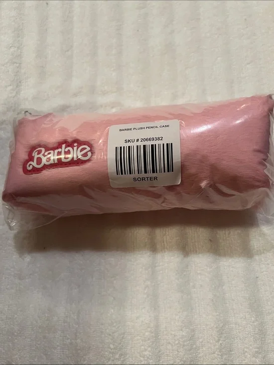 Barbie Light Pink Plush Pencil Case with Logo NWT
