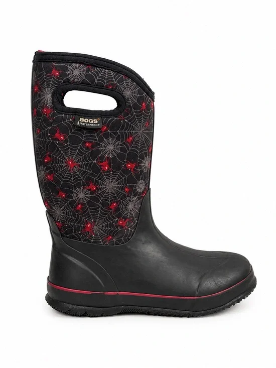 BOGS Waterproof Rain Boots Winter Snow Black Creepy Crawl Spider Print Kids 6