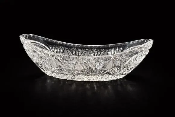 Vintage Cut Glass Canoe Bowl Hobstar Starburst Banana Dish Crystal Centerpie