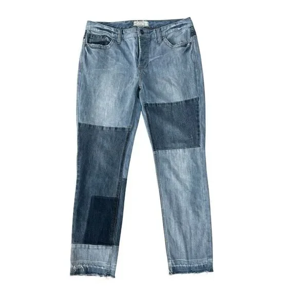 Free People Patched and Relaxed Skinny Camp Jeans raw hem size 30