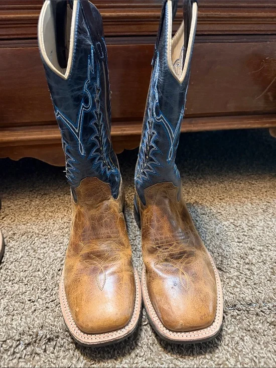 Old West Brown Leather Foot with Black Shaft Kids Cowboy Boots