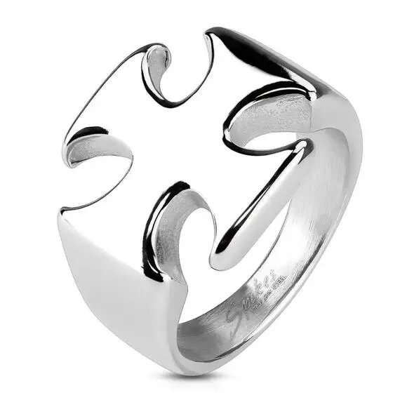 Iron Cross 316L Stainless Steel‎ Ring biker hypoallergenic 18mm width size 14