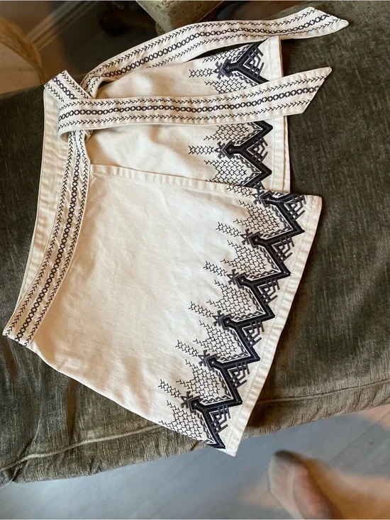 Free People Cream Mini Skirt with Black Embroidered Trim new wotags