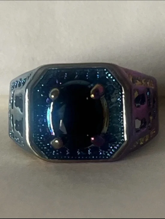 Iridescent Ring with Black Gem NWOT