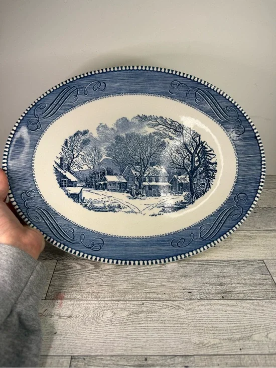 vintage Royal China Currier & Ives Blue 13-inch oval platter 