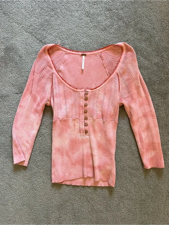 Free People Pink Long Sleeve Henley Knit Top