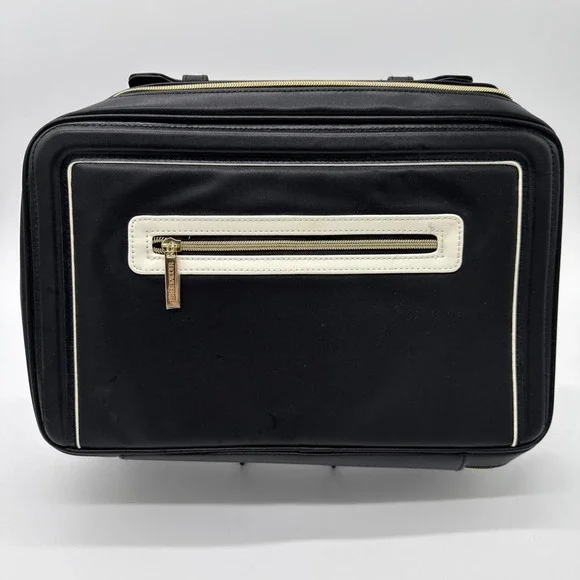 Estee Lauder Black White Trim Makeup Cosmetic Bag Train Case