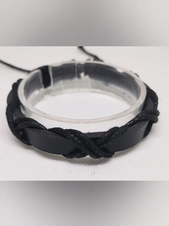 Men's Bracelet Leather Braided Black New Jewelry G19