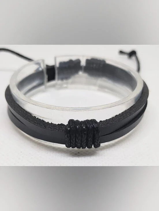 Men's Bracelet Leather Black Layered Jewelry New G19