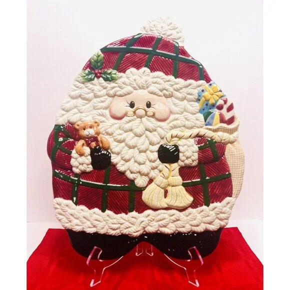 Vintage Jay Import Santa Cookie Platter 16” Ceramic Christmas Serving Tray Decor