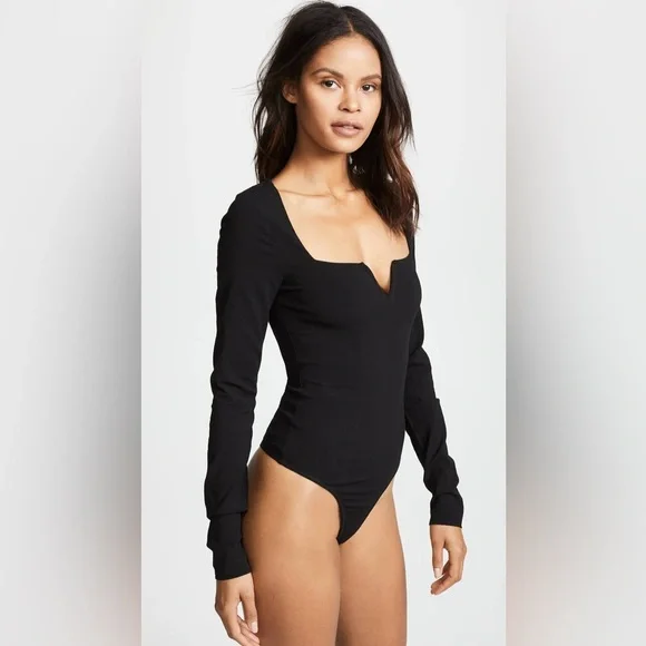 NWT Free People Intimately Zoe Notch-Neck Long-Sleeve Bodysuit
