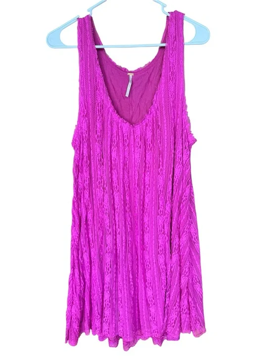 Free People Vibrant Fuchsia Lace Babydoll Party Mini Dress