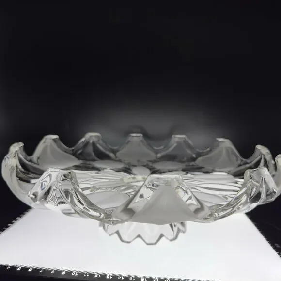Vintage Bohemian Czech Crystal Cake Stand Frosted Clear Petal Pedestal Plate 12