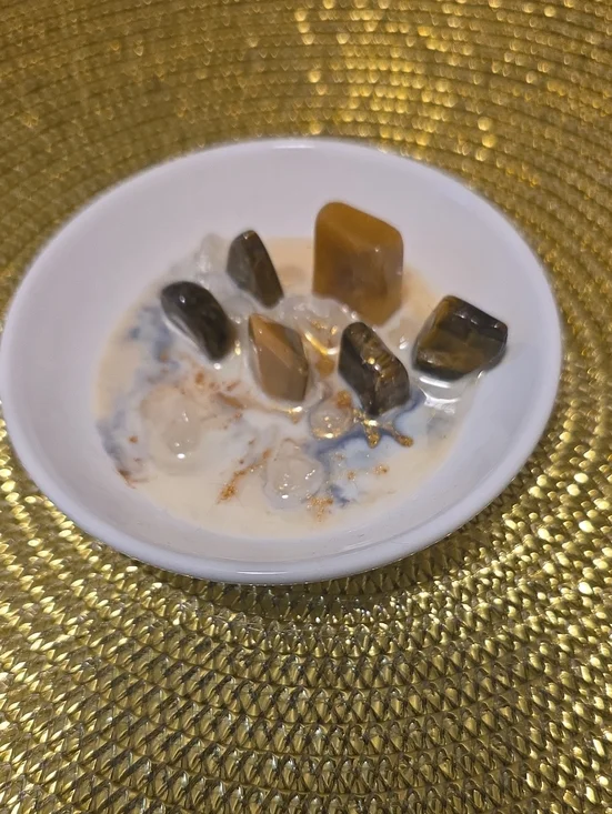 White Ceramic Bowl with Polished Brown Tiger Eye Stones And More (D-1) 4