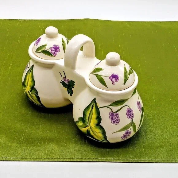 Vintage Designpac Inc. Hand-Painted Floral Ceramic Covered Condiment Dish