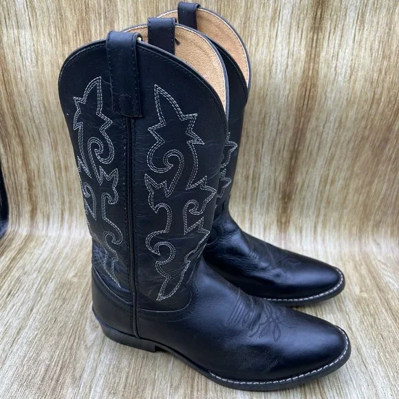 Justin Western Boots Kids‎ Size 4.5 D Black Leather Contrast Stitch 6001 Y