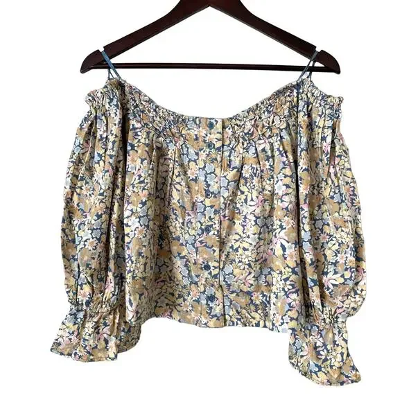 Free people James Smocked Off the Shoulder Crop Blouse