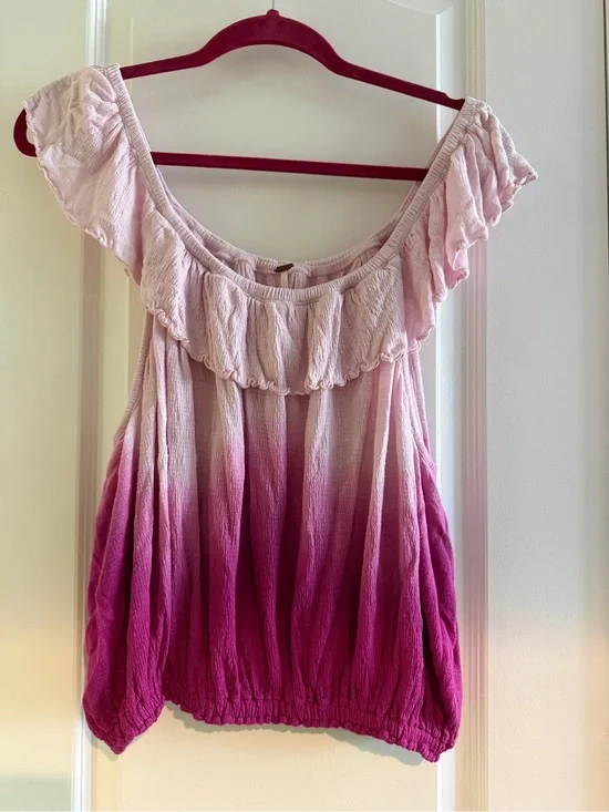 Free People Pink Ombre Off Shoulder Ruffle Boho Top Medium