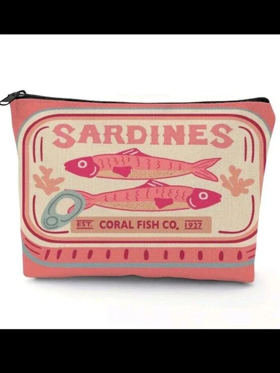 Coral Pink Sardines Cosmetic Zipper Pouch Purse
